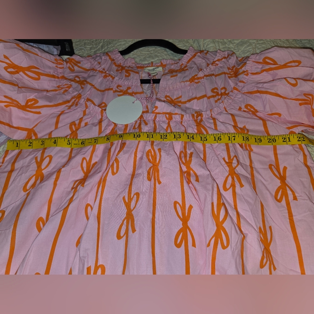 Umgee Pink and Orange Bow Blouse Size L Boho Cottagecore Teachercore - Picture 3 of 5